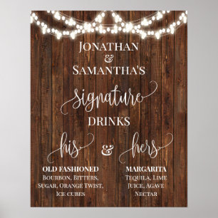 Namnteckning Drinks Wedding Rustic Sign Poster