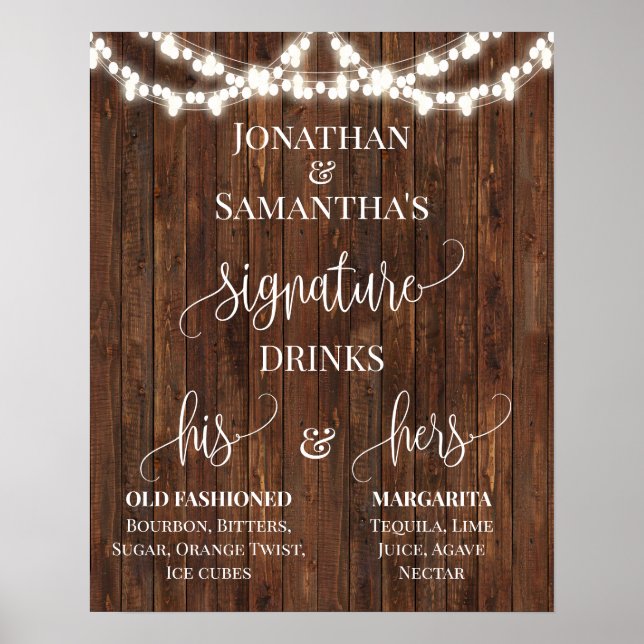 Namnteckning Drinks Wedding Rustic Sign Poster (Framsidan)