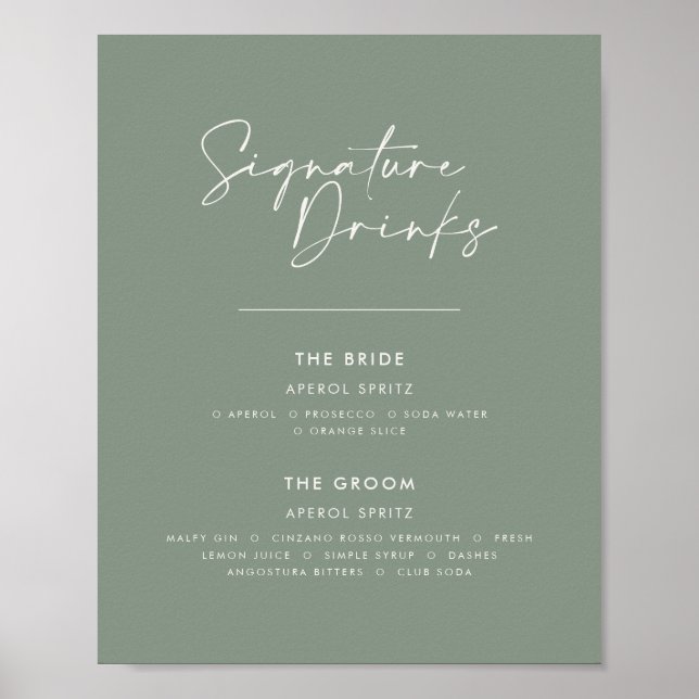 Namnteckning drycker bröllop moderna gröntar för m poster (Framsidan)