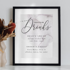 Namnteckning drycker. Dusty lila elegant bröllop Poster