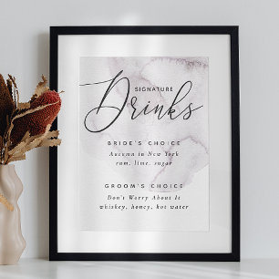 Namnteckning drycker. Dusty lila elegant bröllop Poster