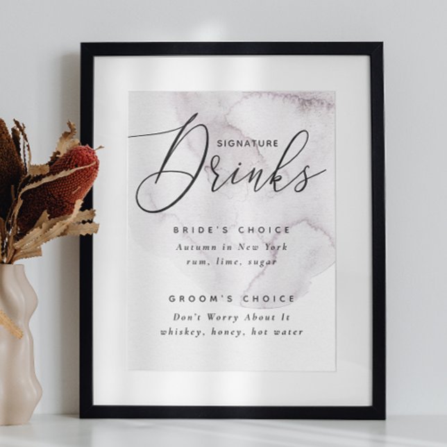 Namnteckning drycker. Dusty lila elegant bröllop Poster (Skapare uppladdad)