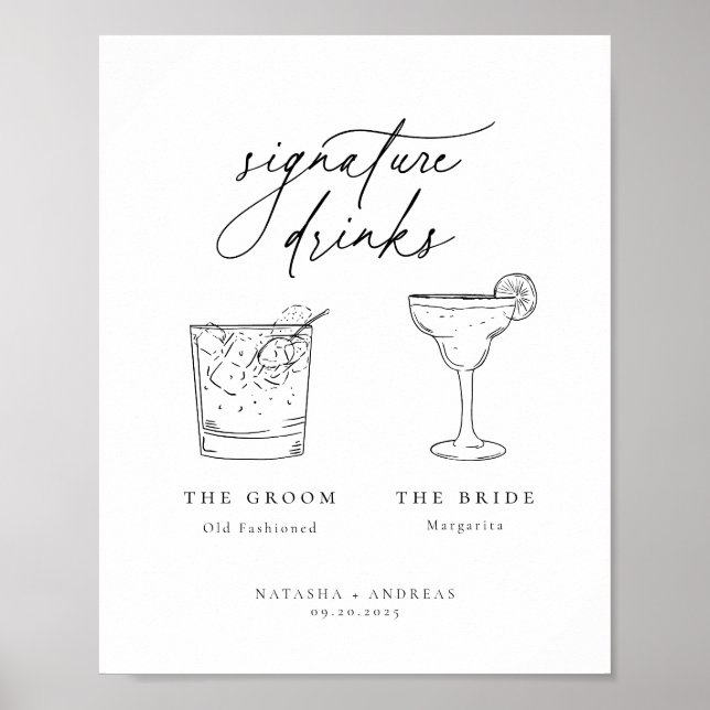Namnteckning drycker med contemporary Chic minimal Poster (Framsidan)