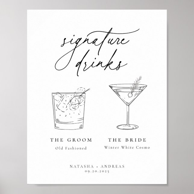 Namnteckning drycker med contemporary Chic minimal Poster (Framsidan)
