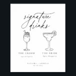 Namnteckning drycker med contemporary Chic minimal Poster<br><div class="desc">Contemporaryns Chic namnteckning drycker,  bröllop-tecknet poster.</div>