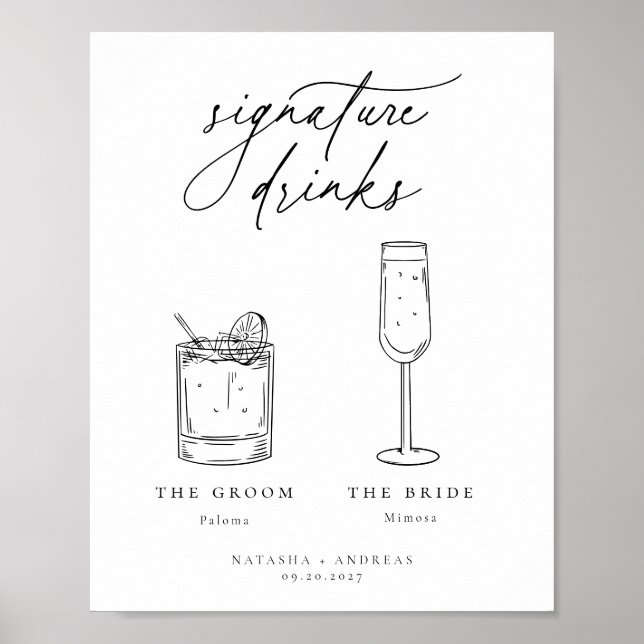 Namnteckning drycker med contemporary Chic minimal Poster (Framsidan)
