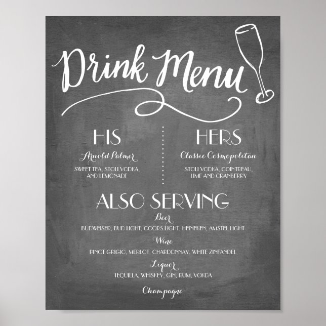Namnteckning Dryckmeny | Bröllop Decor Poster (Framsidan)