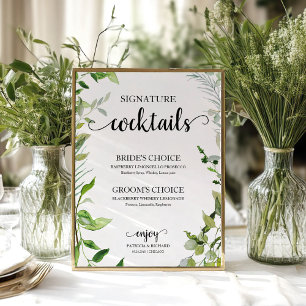 Namnteckning Eleganten Cocktails Greenery Watercol Poster
