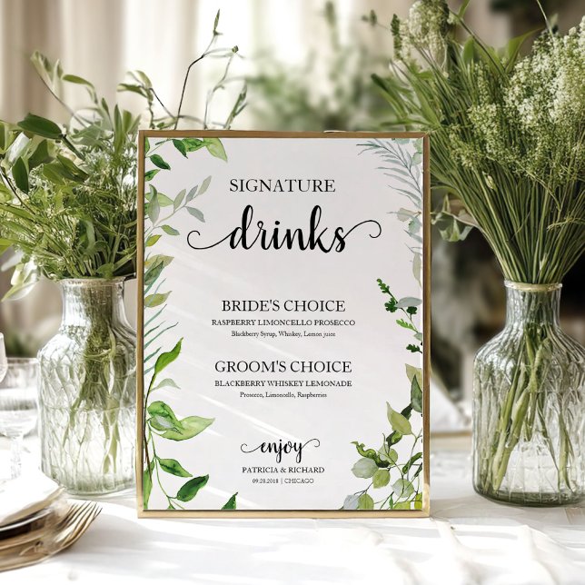 Namnteckning Eleganten Drinks Greenery Watercolor Poster (Skapare uppladdad)