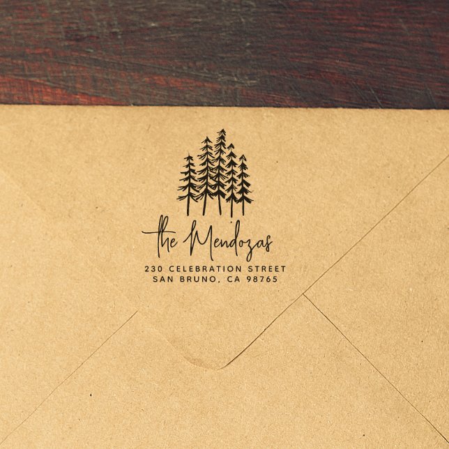Namnteckning Familj Namn & Gräs Träd Returadress Stämpel (Stamp Mockup)