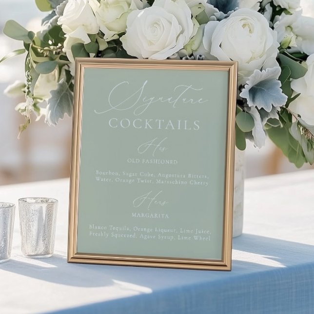 Namnteckning Grönten Drink Sage & White Bröllop Me (Signature Drink Sage Green & White Wedding Menu)