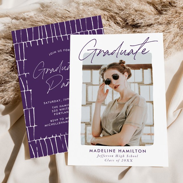 Namnteckning Lila Photo-Studentfest för skript Inbjudningar (Skapare uppladdad)