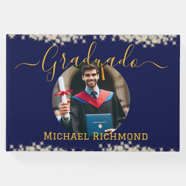 Namnteckning med elegant Blue Photo Spain Graduate Gästböcker (Framsida)