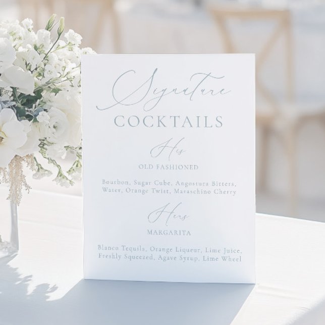 Namnteckning menyn Dryckedom blått och vitt Bröllo (Signature Drink Dusty Blue & White Wedding Menu)