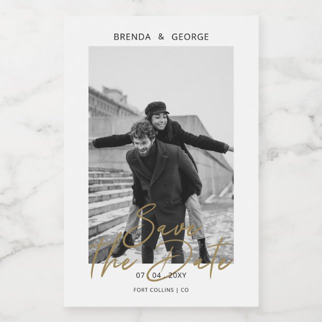 Namnteckning minimalistiskt fotospara datum mat etikett (Singel etikett)