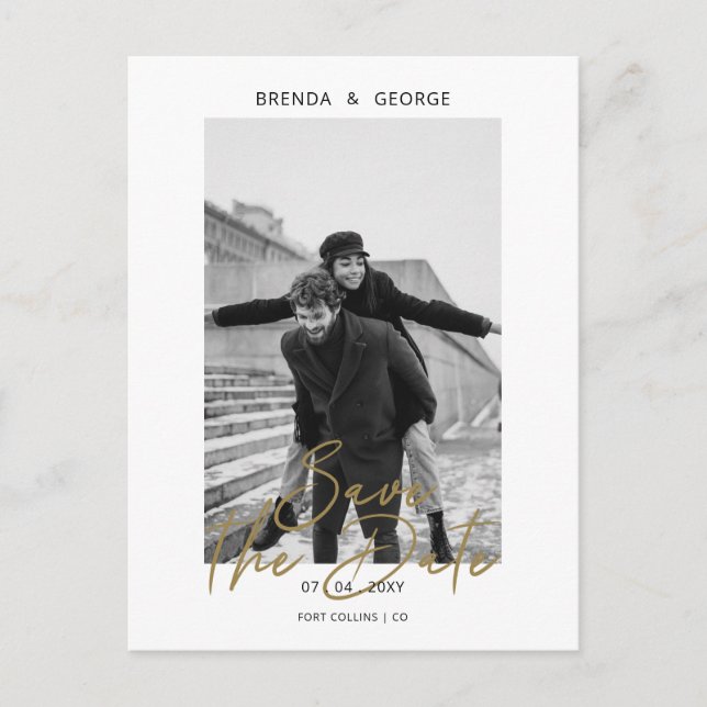 Namnteckning minimalistiskt fotospara datum meddelande vykort (Framsida)