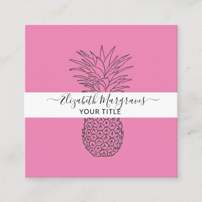 Namnteckning Modern ananas-Shock rosa Fyrkantigt Visitkort (Framsida)