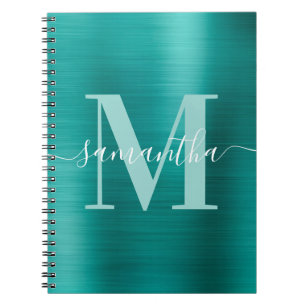 Namnteckning Monogram Aqua Teal Shimmer Foil Anteckningsbok