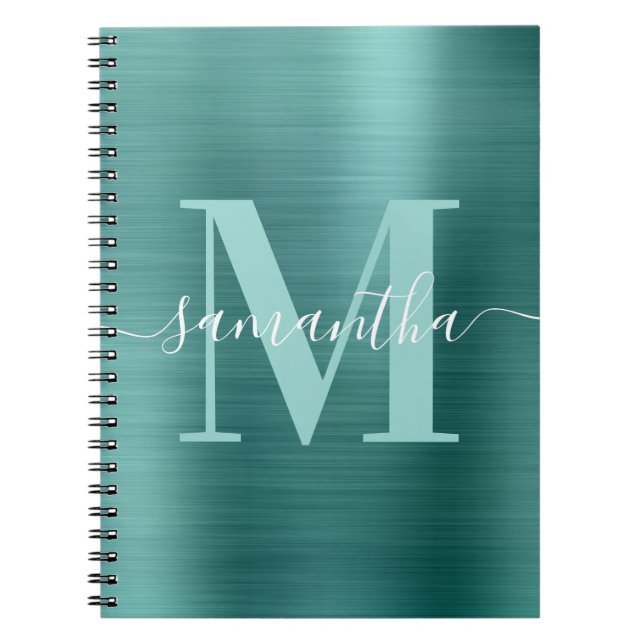 Namnteckning Monogram Aqua Teal Shimmer Foil Anteckningsbok (Framsidan)