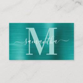 Namnteckning Monogram Aqua Teal Shimmer Foil Visitkort