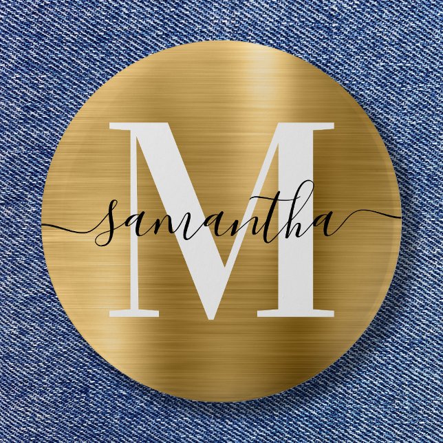Namnteckning Monogram Guld Shimmer Foil Knapp (Signature Monogram Gold Shimmer Foil Button)