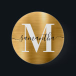 Namnteckning Monogram Guld Shimmer Foil Knapp<br><div class="desc">Skapa egna knappar för giftig personlig namn och monogrammet. Guld färgad digital konst faux foil grafik. Monogram för svart och vit contemporary med elegant namnteckning stil kalligrafi.</div>