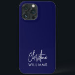 Namnteckning Monogram handskrivet skript blått<br><div class="desc">Snyggtens moderna telefonfodral i anpassningsbarna med ett modernt minimalistiskt namnteckning typografi parad med sans-serif-teckensnitt i minimalt blått och vitt med moderna nautiska vibes. Gör den till din egen genom att lägga till ditt eget monogram namn och din egen text för att skapa en design som är lika unik som du....</div>