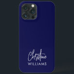 Namnteckning Monogram handskrivet skript blått<br><div class="desc">Snyggtens moderna telefonfodral i anpassningsbarna med ett modernt minimalistiskt namnteckning typografi parad med sans-serif-teckensnitt i minimalt blått och vitt med moderna nautiska vibes. Gör den till din egen genom att lägga till ditt eget monogram namn och din egen text för att skapa en design som är lika unik som du....</div>