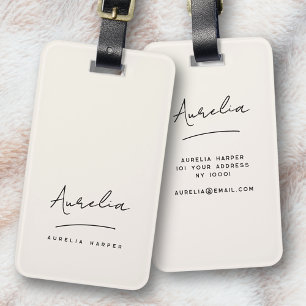 Namnteckning Monogram minimal ivoriansk Elegant Fe Bagagebricka