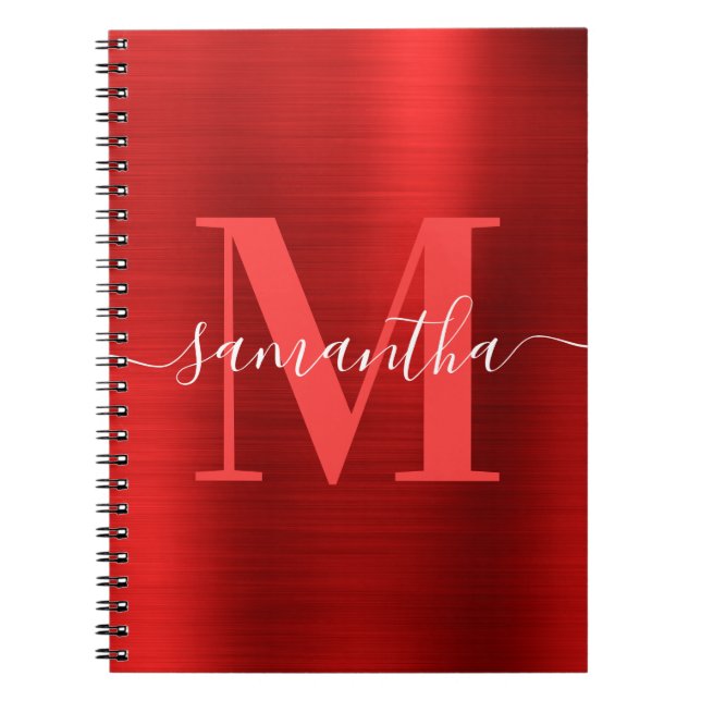 Namnteckning Monogram Red Shimmer Foil Anteckningsbok (Framsidan)