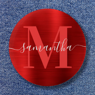Namnteckning Monogram Red Shimmer Foil Knapp