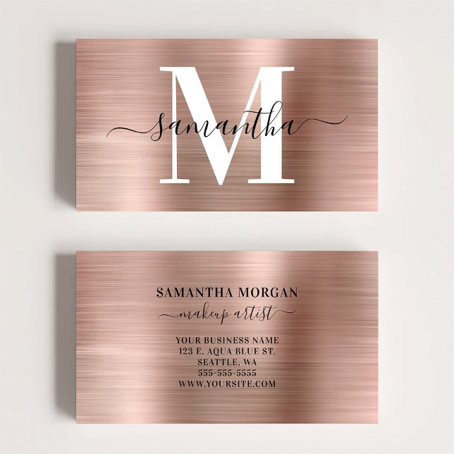 Namnteckning Monogram Ro Guld Shimmer Visitkort (Signature Monogram Rose Gold Shimmer Business Card)