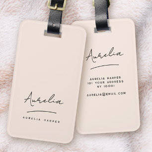 Namnteckning Monogram Rosa Elegant Feminin Bagagebricka