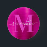 Namnteckning Monogram Shock rosa Shimmer Foil Knapp<br><div class="desc">Skapa egna knappar för giftig personlig namn och monogrammet. färgaden för övertoning av shock rosa digitalkonst faux foil grafik. Monogram för rosa och vit contemporary med elegant namnteckning stil kalligrafi.</div>