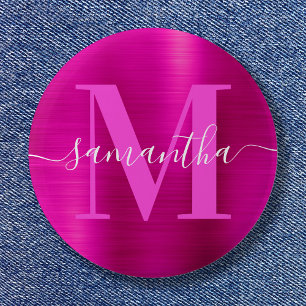 Namnteckning Monogram Shock rosa Shimmer Foil Knapp