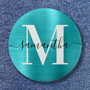 Namnteckning Monogram turkos Blue Shimmer Foil Knapp