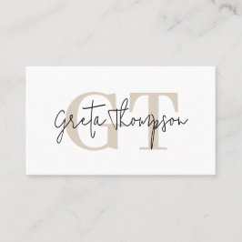 Namnteckning Namn Beige Monogram-minimalistisk Visitkort