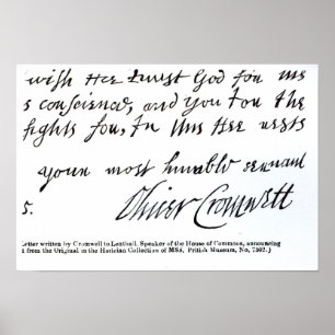 Namnteckning Oliver Cromwell, från handskriven Poster