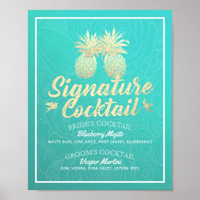 Namnteckning Poster Cocktail Drink Menu Bröllop De (Framsidan)