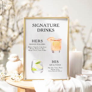 Namnteckning Poster Drinks Bröllop Cocktail-meny