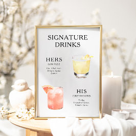 Namnteckning Poster Drinks Bröllop Cocktail-meny