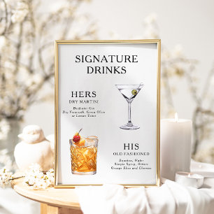 Namnteckning Poster Drinks Bröllop Cocktail-meny