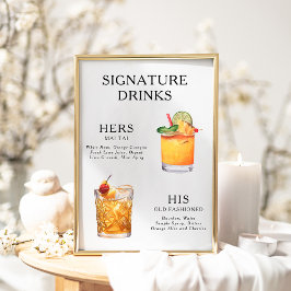 Namnteckning Poster Drinks Bröllop Cocktail-meny