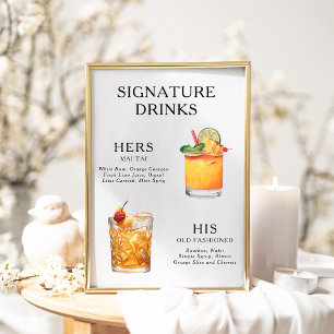 Namnteckning Poster Drinks Bröllop Cocktail-meny