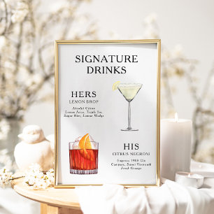 Namnteckning Poster Drinks Bröllop Cocktail-meny