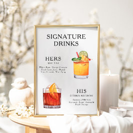 Namnteckning Poster Drinks Bröllop Cocktail-meny