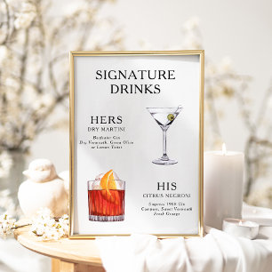 Namnteckning Poster Drinks Bröllop Cocktail-meny