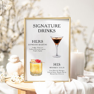 Namnteckning Poster Drinks Bröllop Cocktail-meny