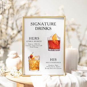 Namnteckning Poster Drinks Bröllop Cocktail-meny