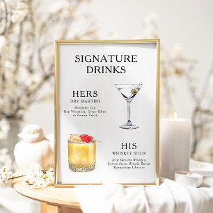 Namnteckning Poster Drinks Bröllop Cocktail-meny